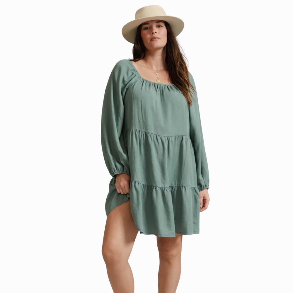 Anthro 6 Amadi Verity Tiered Tunic Dress 0843 tencel cotton sage green